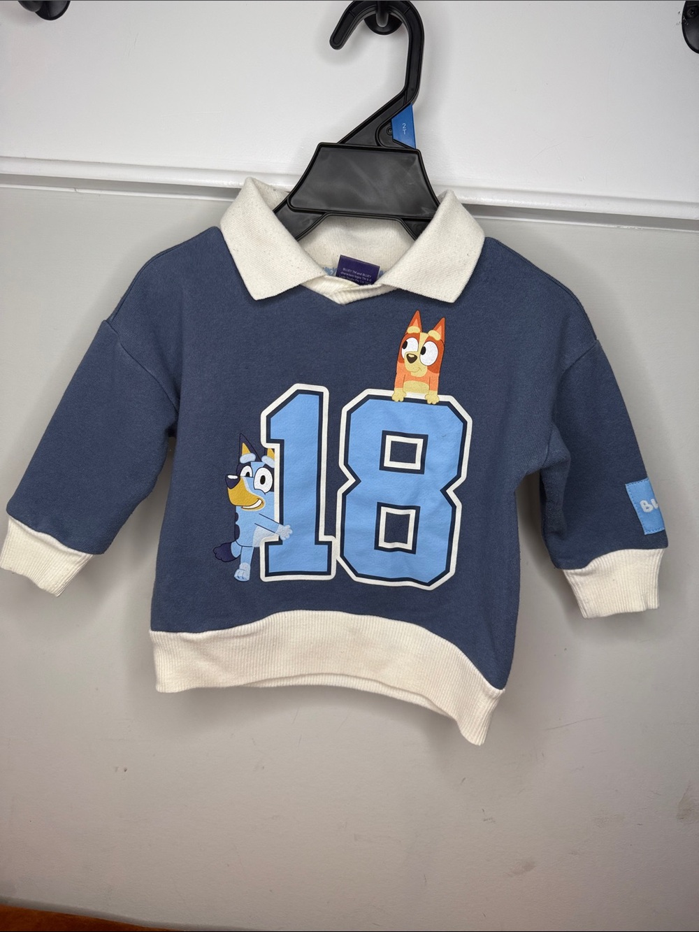 Lucy Navy Sweatshirt with White Collar and Light Blue '18'
